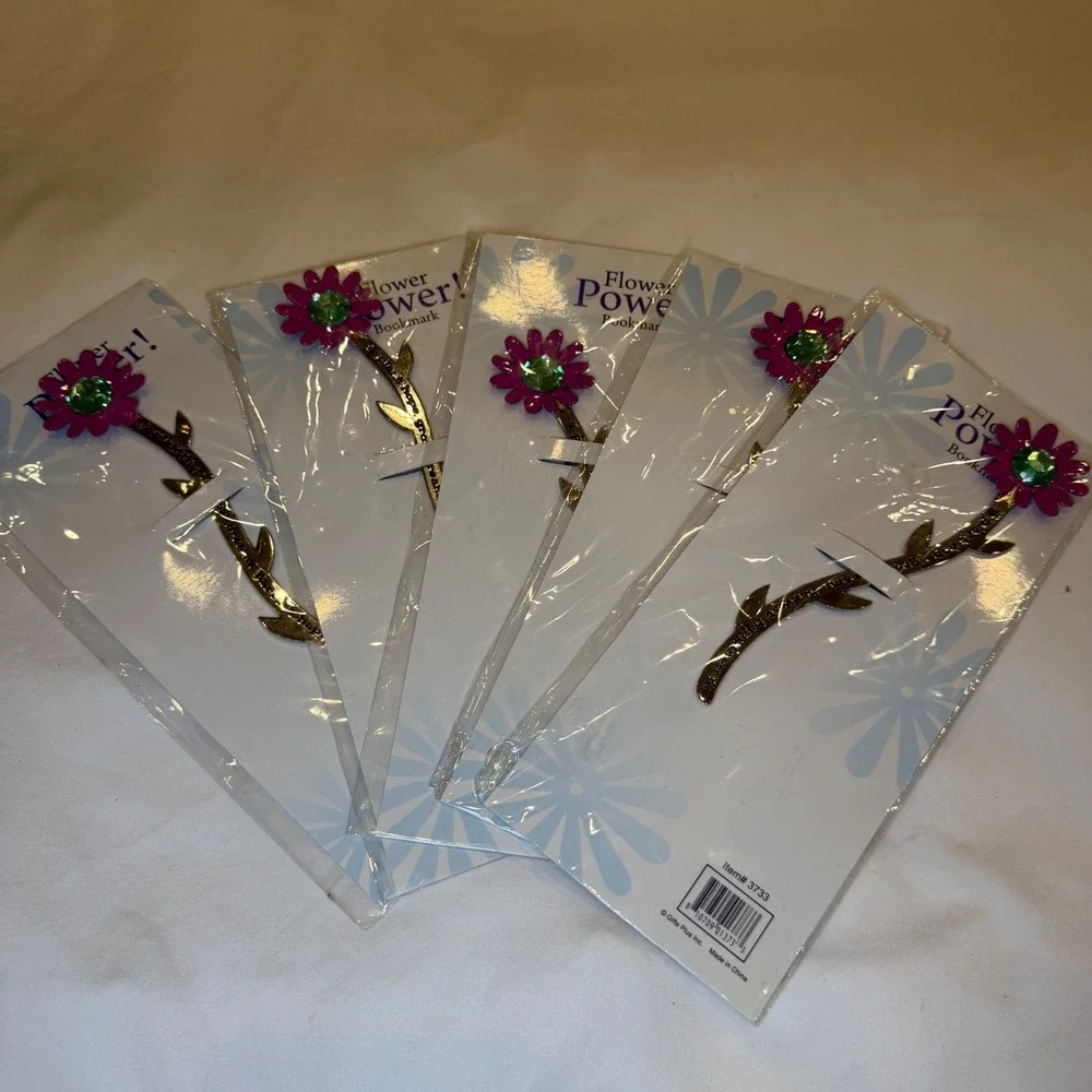 Gifts Plus Inc Flower Power Metal Bookmark Set 5 Pink Daisy Rhinestone  NEW